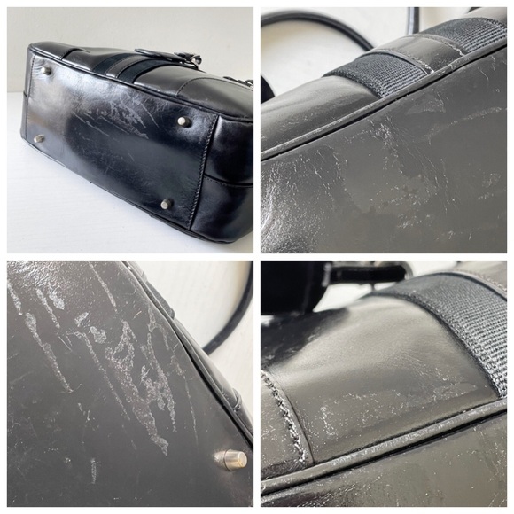 Prada RARE black shiny leather striped bowling bag satchel - Picture 7 of 13